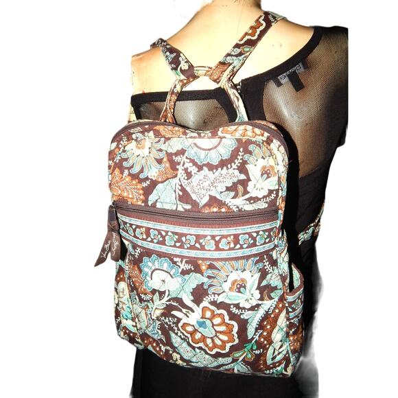 Summer Bag Vera Bradley Small/Medium  Backpack  Floral Brown Turquoise Bag - Picture 1 of 10